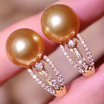 南洋半岛南洋金珍珠耳环海水耳饰耳钉18k金镶钻石轻奢送生日礼物1112