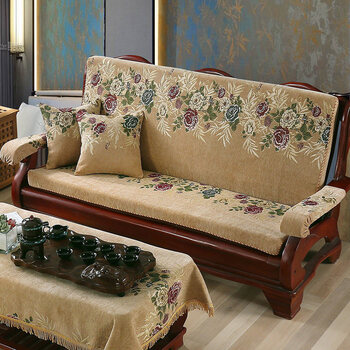 垫带靠背连体中式加厚海绵垫老式木头沙发垫防滑暗香咖小号单人座50cm