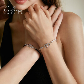 ladygo925银情侣手链一对环环相扣手环手绳手工编织学生韩版简约时尚