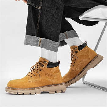 马丁靴男真皮高帮秋冬款英伦风男士靴子潮时尚加绒防寒工装靴驼色39