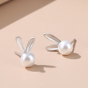 品御祥星际珍珠兔子耳钉女小众个性设计微镶锆石耳环创意星星耳饰品珍