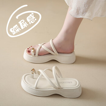 361断码感法式凉鞋女夏季踩屎感厚底凉拖2024新款孕妇拖鞋外穿沙卡其