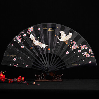 林木岛古风国潮扇子折扇10寸中国风插画定制汉服仙鹤随身男生霸气绢布