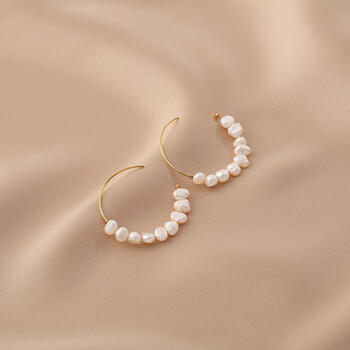 century kudos淡水巴洛克珍珠耳环法式复古14k包金c形耳饰女简约送