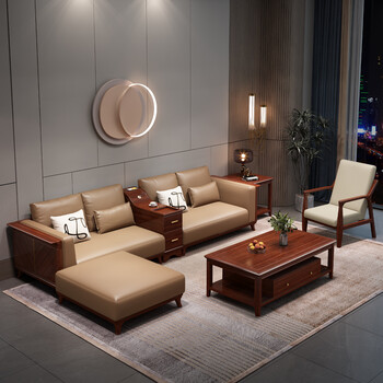 沙发现代中式乌金木沙发简约实木转角沙发贵妃沙发新中式沙发 扶手箱