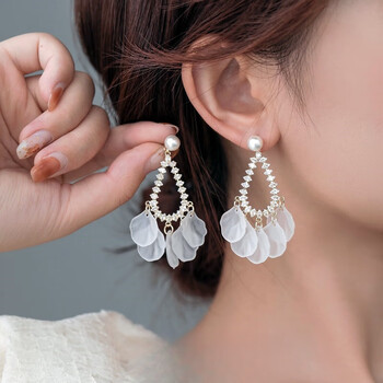 van crude annora「精致百搭」锆石水滴型花瓣流苏耳坠时尚小众气质