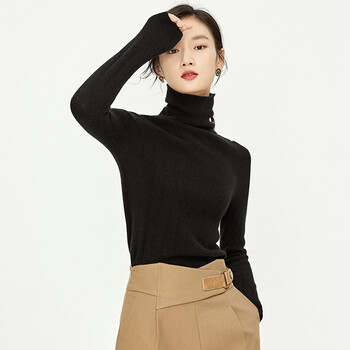 尚都比拉冬季时尚多色可选金属扣显瘦坑条高领毛衣女套头针织衫w14e3