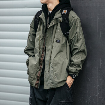 型曼日系潮牌猎装翻领工装夹克男士春秋新款百搭防风夹克男复古简约休