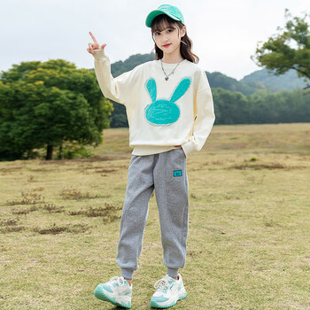 荷棠梦大女童春装套装运动大童女装兔耳朵卫衣7儿童装新款八岁女孩