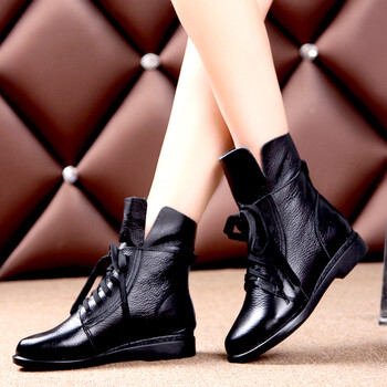 绒马丁休闲系带单靴半靴皮鞋女士平底软皮靴黑色单皮款肤舒适皮内里38