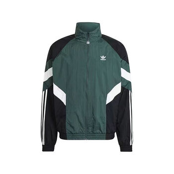 阿迪三叶草风衣外套男子春秋运动休闲防风刺绣立领夹克外套 绿色 l
