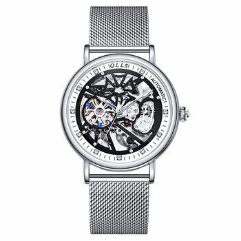 奇洛时(qlls)手表男机械表镂空全自动时尚防水商务瑞士风格学生 银壳