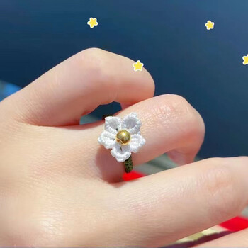 老凤凰款黄金转运珠铃兰花戒指女999足金小金豆手工编织戒指送女友