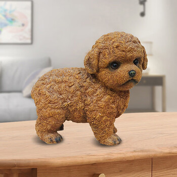 可爱仿真动物泰迪狗狗摆件树脂工艺品桌面家居软装花园装饰品雕塑可爱