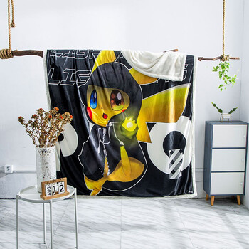 定制皮卡丘休闲便携式睡觉携带冬被毛毯被子午睡毯皮卡丘盖毯 皮卡丘