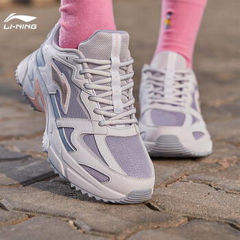 李宁跑步鞋女鞋春夏新款女鞋跑步系列女子复古老爹运动鞋0042标准白坏