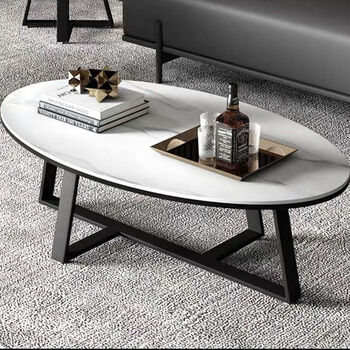 小户型大理石现代欧式意式网红创意椭圆岩板雪山白1307045椭圆大茶几