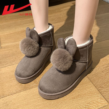 回力女鞋旗舰 雪地靴女鞋冬季2021新品加绒加厚低筒防滑平底学生保暖