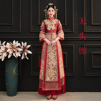 嫁衣2022新款结婚孕妇大码中式婚纱敬酒服秀和服小红书红色7分袖款无s
