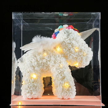 soumiety夕情人节永生花独角兽玫瑰花礼盒生日毕soumiety白色独角兽带