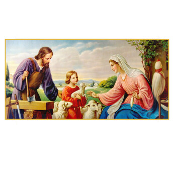 画 现代轻奢天主像欧式挂画卧室客厅装饰画餐厅玄关圣家三口画像壁画