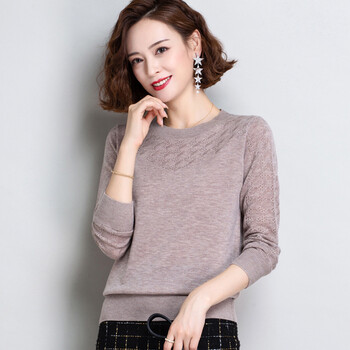 针织衫女新款薄款羊毛衫女套头宽松春秋时尚内搭毛衣女士打底衫 驼色