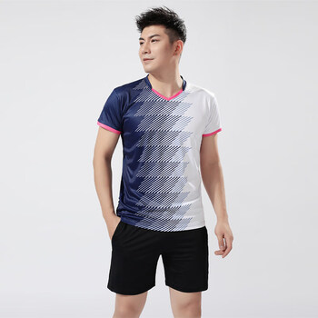 羽毛球服套装女夏季速干运动服男款短袖比赛训练队服印字1139a男蓝白