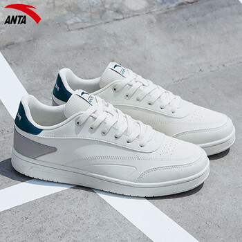 安踏板鞋男鞋夏季休闲运动鞋官网旗舰时尚旅游鞋小白鞋子浅米白二度灰