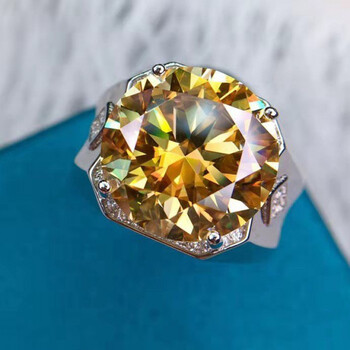 霸气男款莫桑钻戒指黄尊贵黄莫桑八心八箭切工主石10克拉