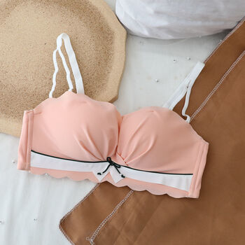 内衣女小胸聚拢无钢圈薄款调整型收副乳少女文胸罩套装夏季粉色单件