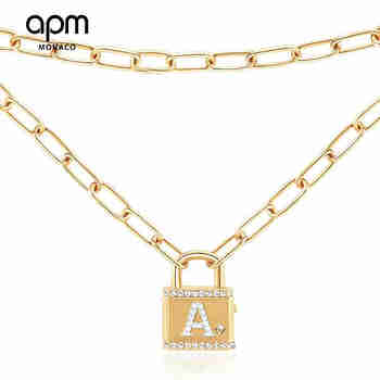 APM MONACO字母锁项链金色925银 字母可选女男生情侣毛衣链可打开AC5850XY 金色 字母G