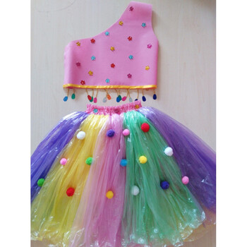 元旦儿童环保演出服装无纺布塑料袋手工制作衣服时装走秀子装公主裙