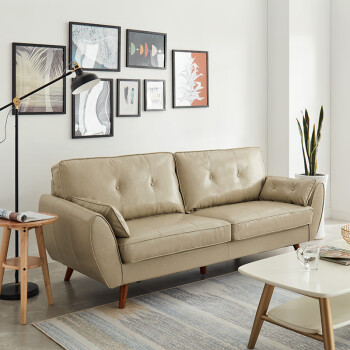 通用双人座皮沙发组合客厅三人位整装轻奢风日式小户型皮艺沙发 米色