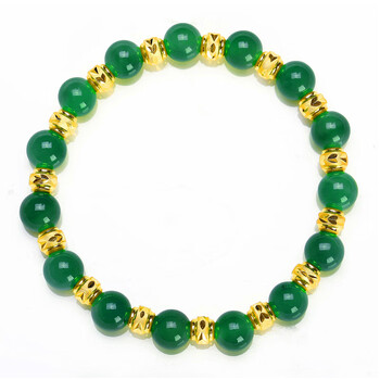 百年老凤祥天然绿玛瑙手链黄金转运小金珠手串女幸运水晶转运本命年