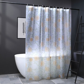 3m浴室浴帘套装免打孔防水布帘加厚卫生间隔断帘子挂帘浴罩防霉 花朵d