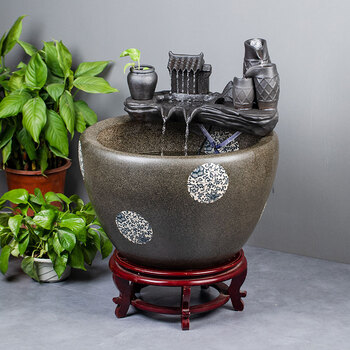 陶瓷鱼缸庭院家用室外阳台客厅养鱼古法养流水喷泉大型锦鲤大水缸旗舰