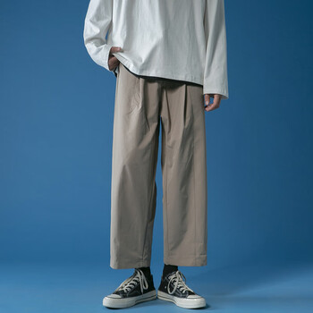 旗舰店日系潮流阔腿裤男直筒宽松纯色休闲裤子九分裤21年秋冬季男士