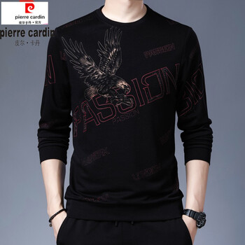 皮尔卡丹高端轻奢品牌男士长袖t恤名牌打底衫男装圆领t恤春秋季印花