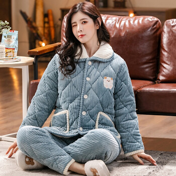冬天家居服女士女生冬季新款可爱厚款保暖浅蓝灯芯绒款xxxl158171cm