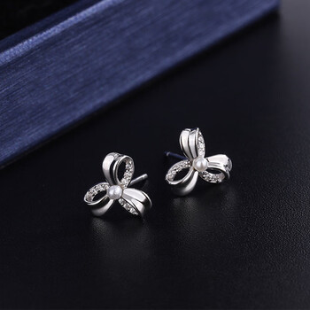 睿爸s999镶钻三叶草耳钉女轻奢精致花朵珍珠耳环冷淡风小巧耳饰电白
