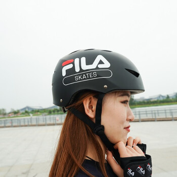 斐乐FILA头盔专业滑板护具可微调节尺码成人儿童安全帽通用自行车安全头盔 黑色 M码
