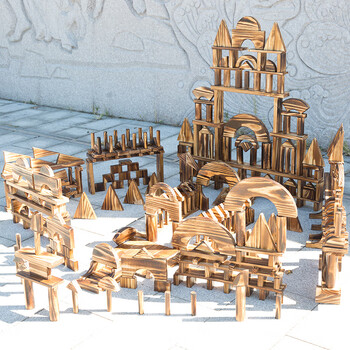 材料大型积木木质碳化户外安吉游戏儿童角空心原木 630块中型松木碳化