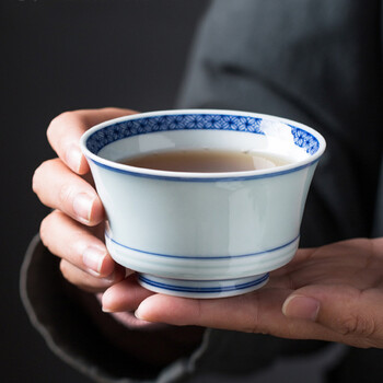 一品工坊青花瓷茶杯单个大号主人杯景德镇陶瓷纯手工手绘茶盏品茗杯单