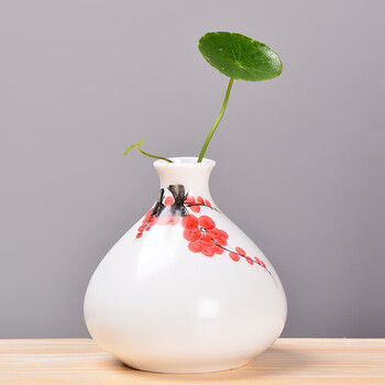 luo)_手绘小花瓶陶瓷禅意装饰白色办公室迷你小口景德镇瓷瓶小摆件
