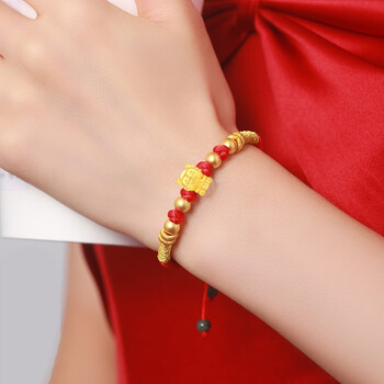 蒂蔻(tico)本命年十二生肖龙足金福龙古法金珠黄金转运珠手链男女款3d