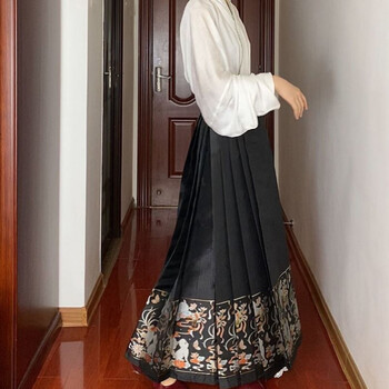 汉服马面裙全套短款夏季通勤小个子复刻迪五对褶打孔明制百迭裙奥