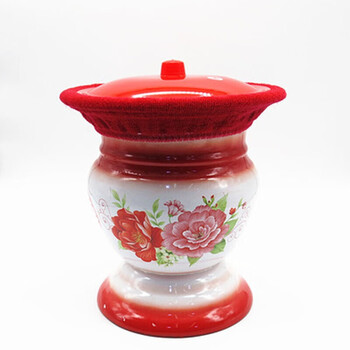 恒愎痰盂搪瓷痰盂加高老人儿童用红桶尿盆便盆老式高脚痰盂罐红白牡丹