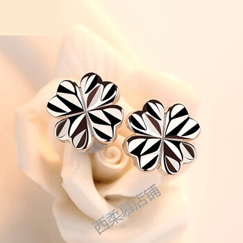 s999银四叶草耳钉女耳饰银饰品耳环女韩版时尚女款耳坠四叶草耳钉一对