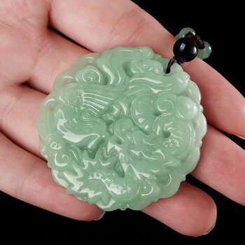 a货糯种龙凤呈祥玉佩玉石520情人节生日礼物送女友 翡翠圆形龙凤玉牌