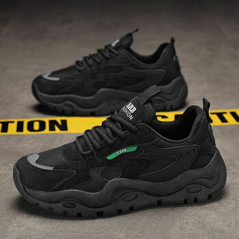 kmkq老爹鞋男款2023秋季新款透气网面休闲运动鞋男士百搭黑色跑步潮鞋